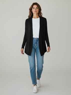 Express Lightweight Cotton Cardigan Draped Open Front Sweater Black Size Small